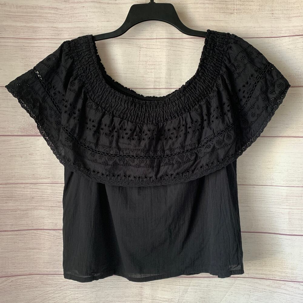Sofia Jeans by Sofia Vergara Black Eyelet Off the Shoulder Blouse Cotton Size XL